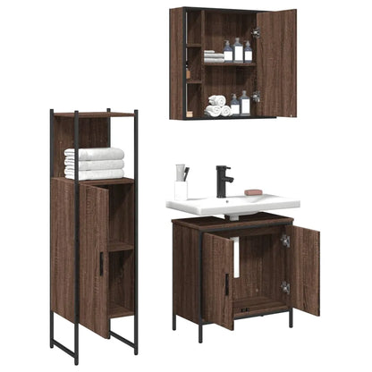 3 Piece Bathroom Cabinet Set Brown Oak Engineered Wood