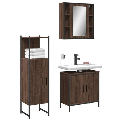 3 Piece Bathroom Cabinet Set Brown Oak Engineered Wood