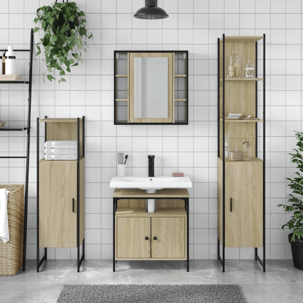 4 Piece Bathroom Cabinet Set Sonoma Oak Engineered Wood