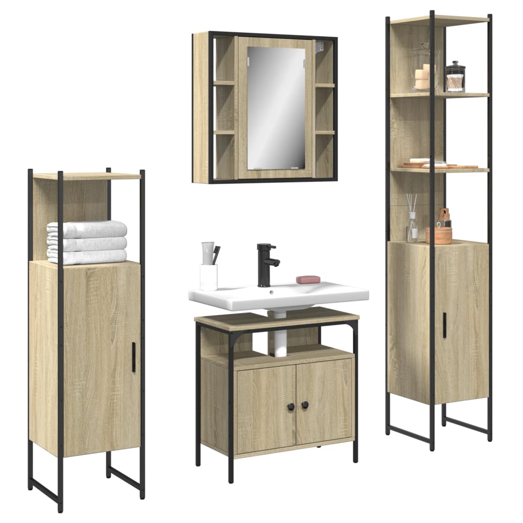 4 Piece Bathroom Cabinet Set Sonoma Oak Engineered Wood