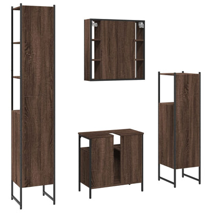 4 Piece Bathroom Cabinet Set Brown Oak Engineered Wood