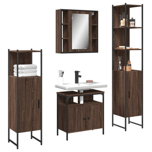 4 Piece Bathroom Cabinet Set Brown Oak Engineered Wood