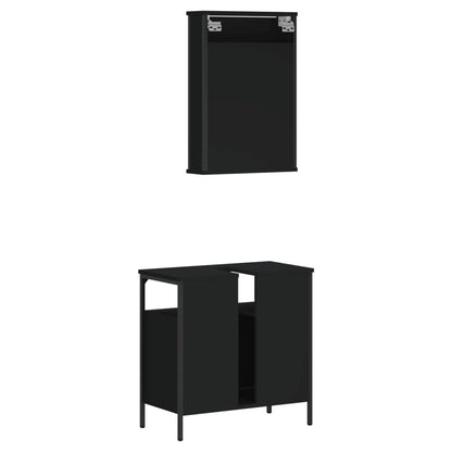 2 Piece Bathroom Furniture Set Black Engineered Wood