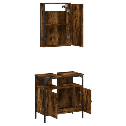 2 Piece Bathroom Furniture Set Smoked Oak Engineered Wood