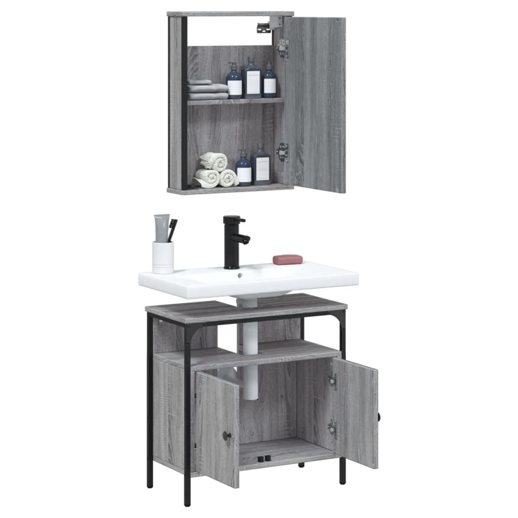 2 Piece Bathroom Furniture Set Grey Sonoma Engineered Wood