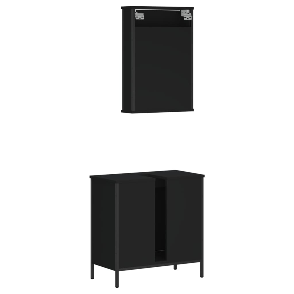 2 Piece Bathroom Furniture Set Black Engineered Wood