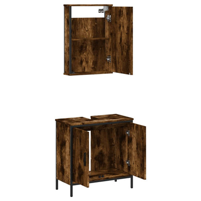 2 Piece Bathroom Furniture Set Smoked Oak Engineered Wood