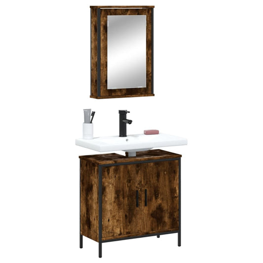 2 Piece Bathroom Furniture Set Smoked Oak Engineered Wood