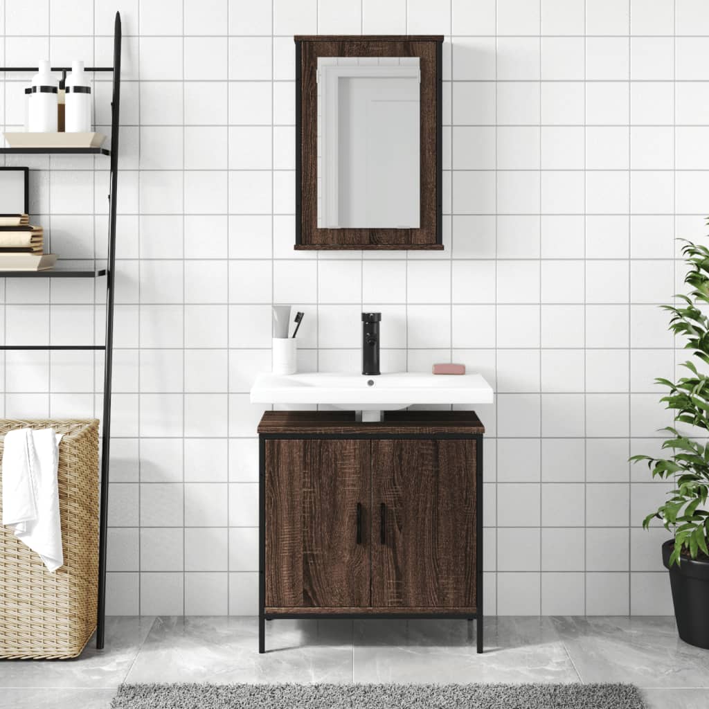 2 Piece Bathroom Furniture Set Brown Oak Engineered Wood