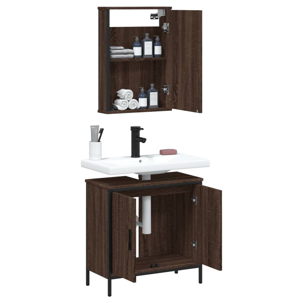 2 Piece Bathroom Furniture Set Brown Oak Engineered Wood