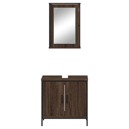 2 Piece Bathroom Furniture Set Brown Oak Engineered Wood