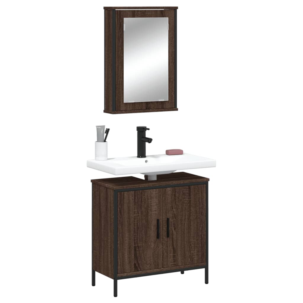 2 Piece Bathroom Furniture Set Brown Oak Engineered Wood