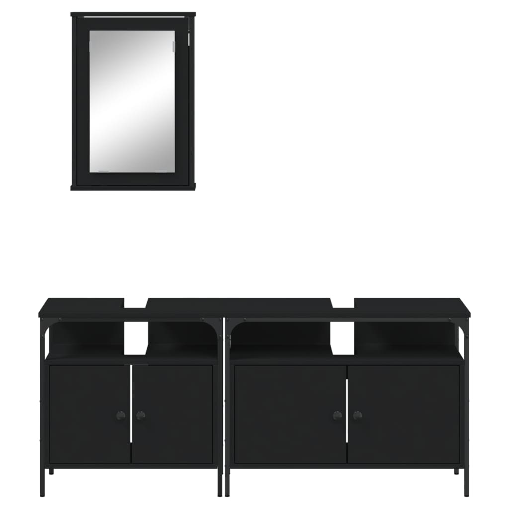 3 Piece Bathroom Furniture Set Black Engineered Wood