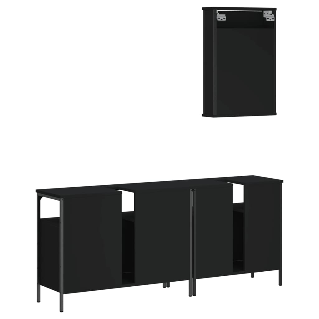 3 Piece Bathroom Furniture Set Black Engineered Wood