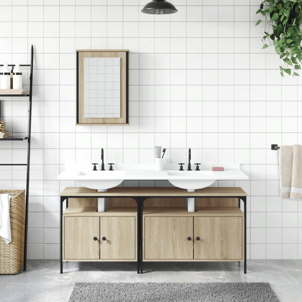 3 Piece Bathroom Furniture Set Sonoma Oak Engineered Wood