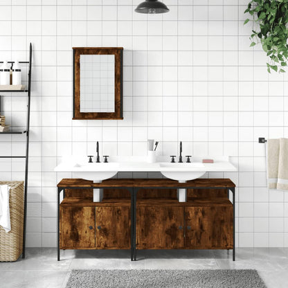 3 Piece Bathroom Furniture Set Smoked Oak Engineered Wood