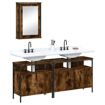 3 Piece Bathroom Furniture Set Smoked Oak Engineered Wood