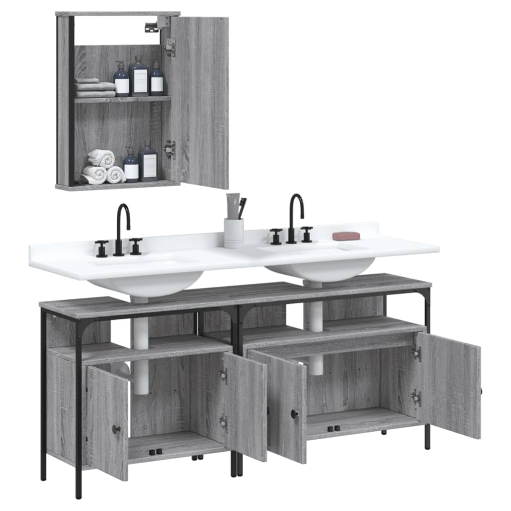 3 Piece Bathroom Furniture Set Grey Sonoma Engineered Wood