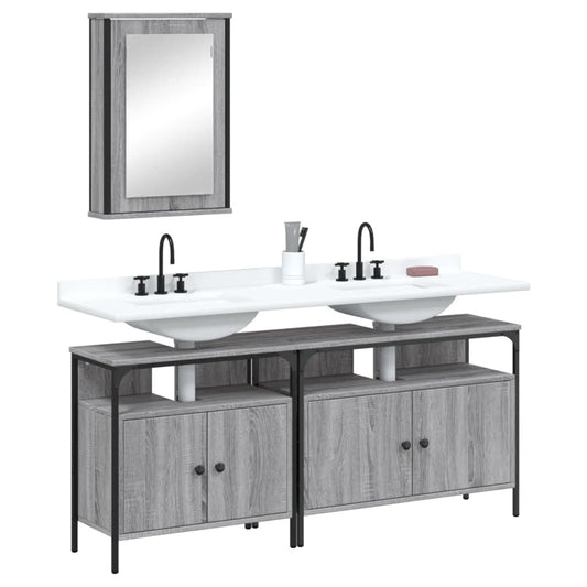 3 Piece Bathroom Furniture Set Grey Sonoma Engineered Wood