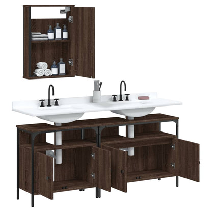 3 Piece Bathroom Furniture Set Brown Oak Engineered Wood