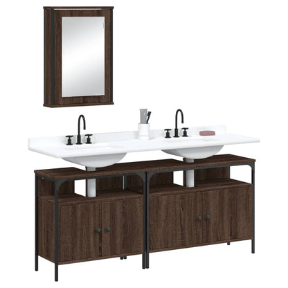 3 Piece Bathroom Furniture Set Brown Oak Engineered Wood