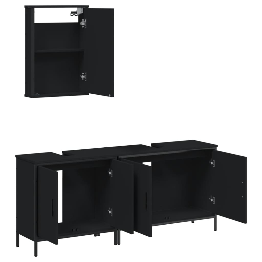 3 Piece Bathroom Furniture Set Black Engineered Wood