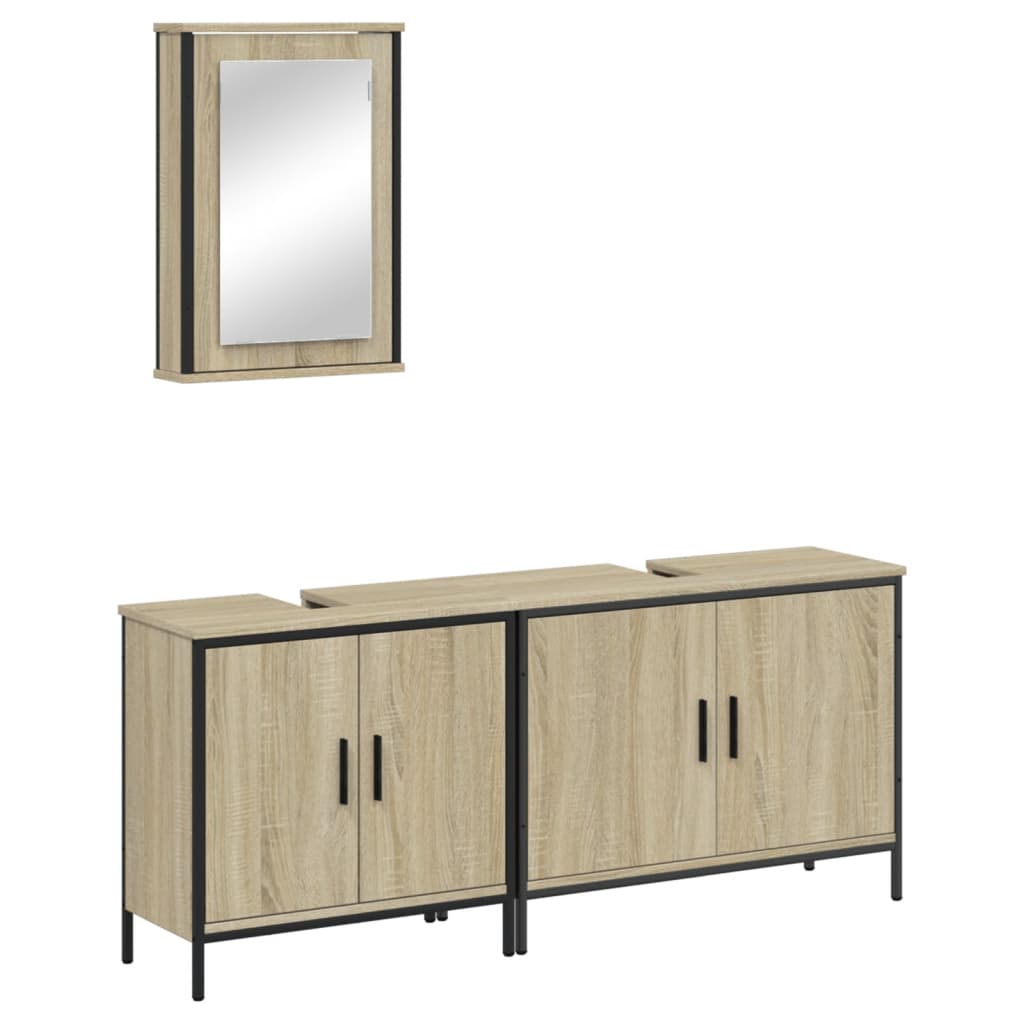 3 Piece Bathroom Furniture Set Sonoma Oak Engineered Wood