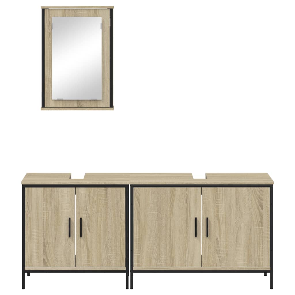 3 Piece Bathroom Furniture Set Sonoma Oak Engineered Wood