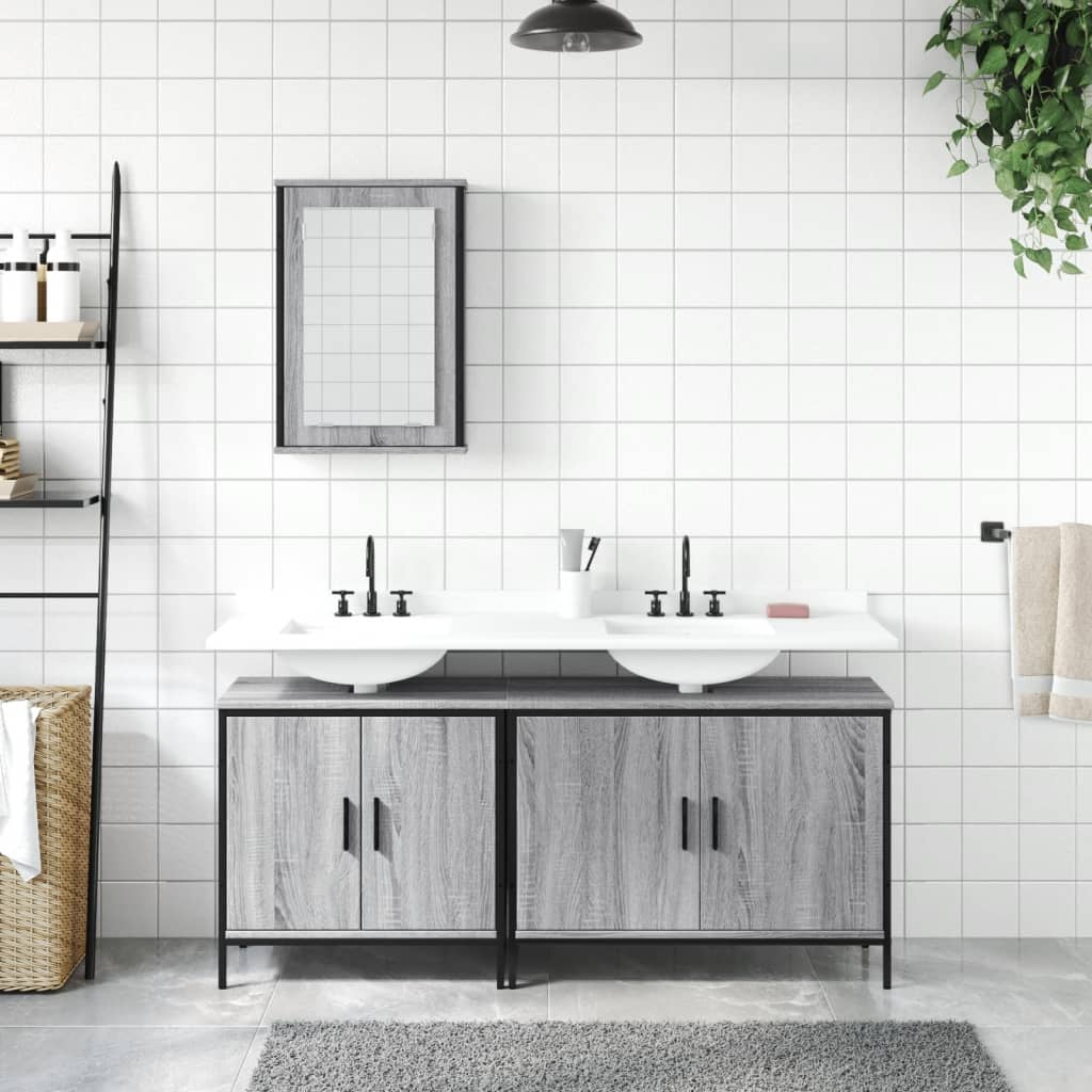 3 Piece Bathroom Furniture Set Grey Sonoma Engineered Wood