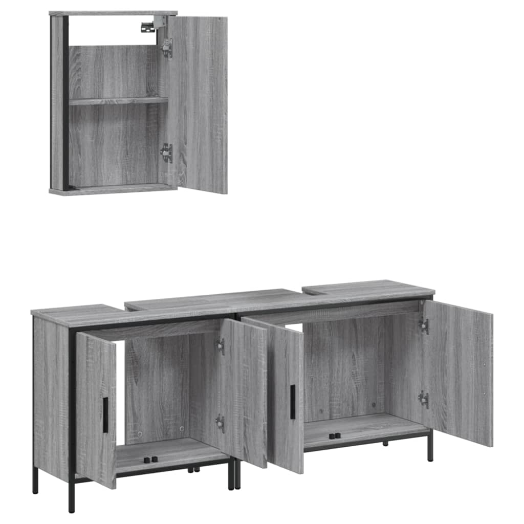 3 Piece Bathroom Furniture Set Grey Sonoma Engineered Wood