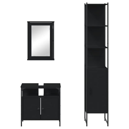 3 Piece Bathroom Furniture Set Black Engineered Wood