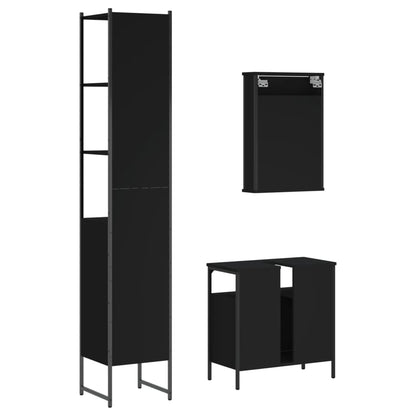 3 Piece Bathroom Furniture Set Black Engineered Wood