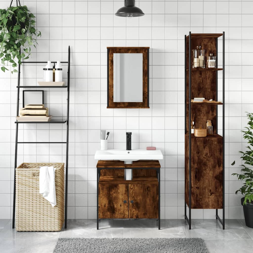 3 Piece Bathroom Furniture Set Smoked Oak Engineered Wood