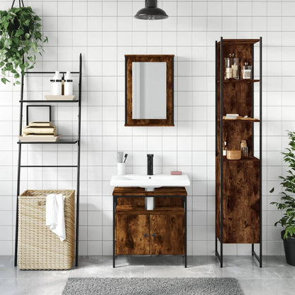 3 Piece Bathroom Furniture Set Smoked Oak Engineered Wood