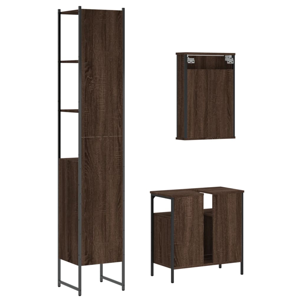 3 Piece Bathroom Furniture Set Brown Oak Engineered Wood