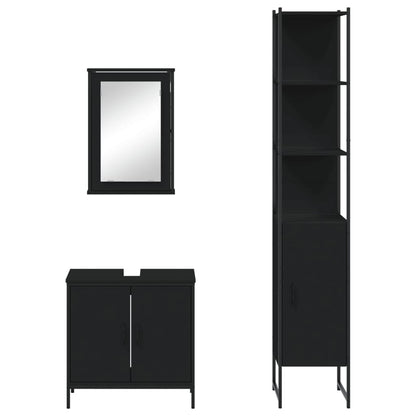 3 Piece Bathroom Furniture Set Black Engineered Wood