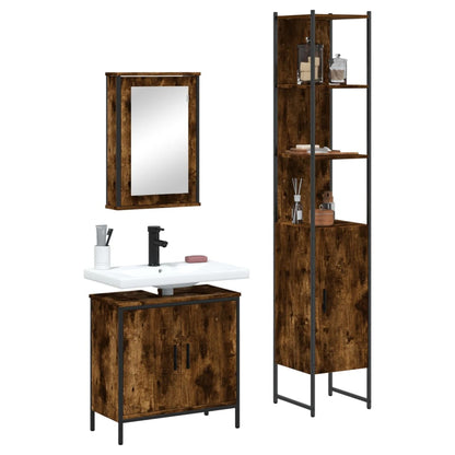 3 Piece Bathroom Furniture Set Smoked Oak Engineered Wood