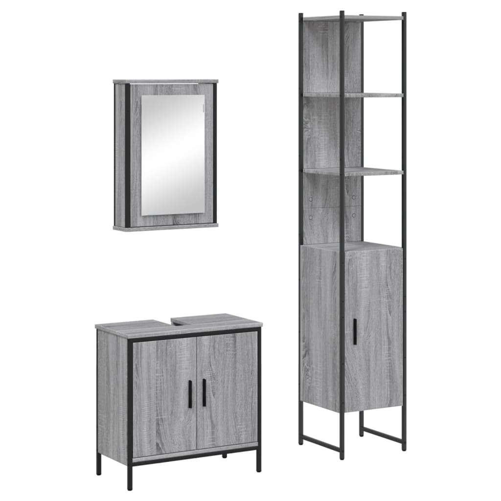 3 Piece Bathroom Furniture Set Grey Sonoma Engineered Wood