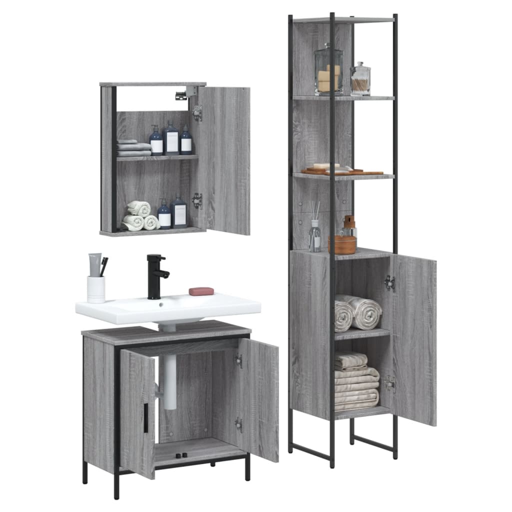 3 Piece Bathroom Furniture Set Grey Sonoma Engineered Wood