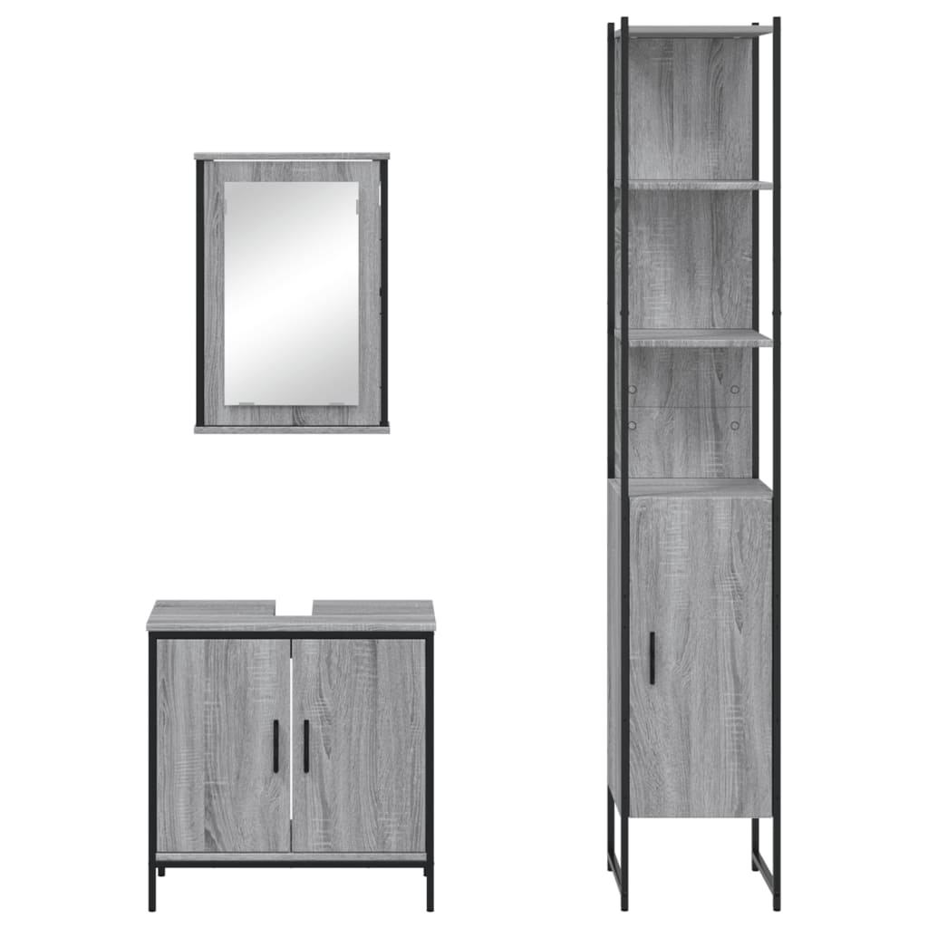 3 Piece Bathroom Furniture Set Grey Sonoma Engineered Wood