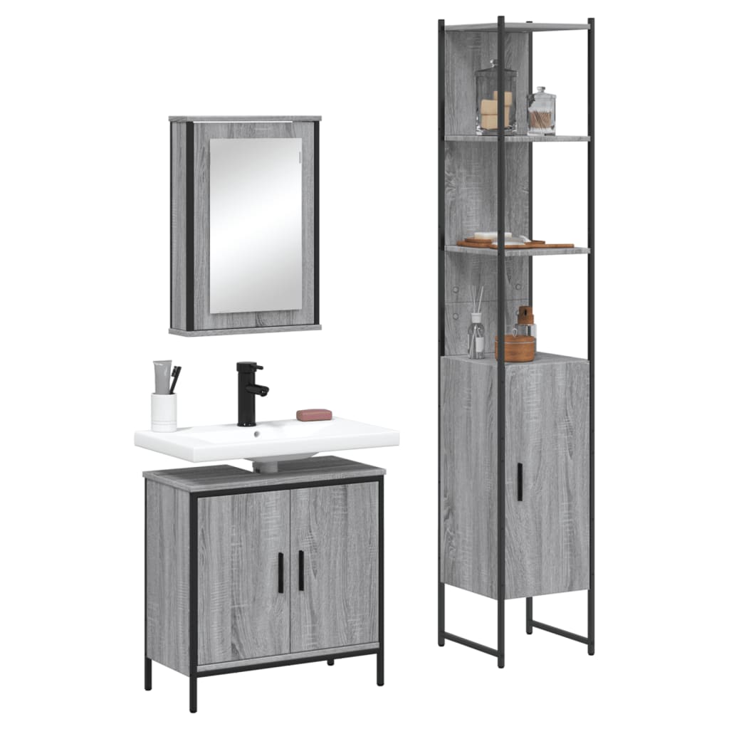 3 Piece Bathroom Furniture Set Grey Sonoma Engineered Wood