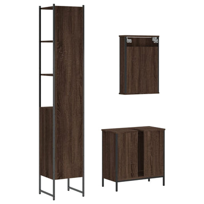 3 Piece Bathroom Furniture Set Brown Oak Engineered Wood.