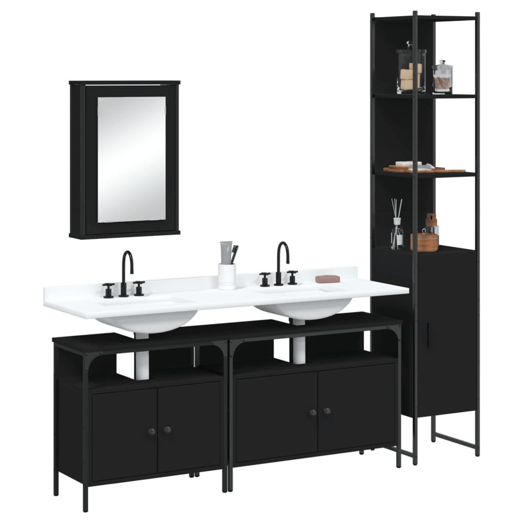 4 Piece Bathroom Furniture Set Black Engineered Wood