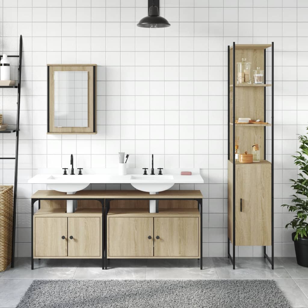 4 Piece Bathroom Furniture Set Sonoma Oak Engineered Wood