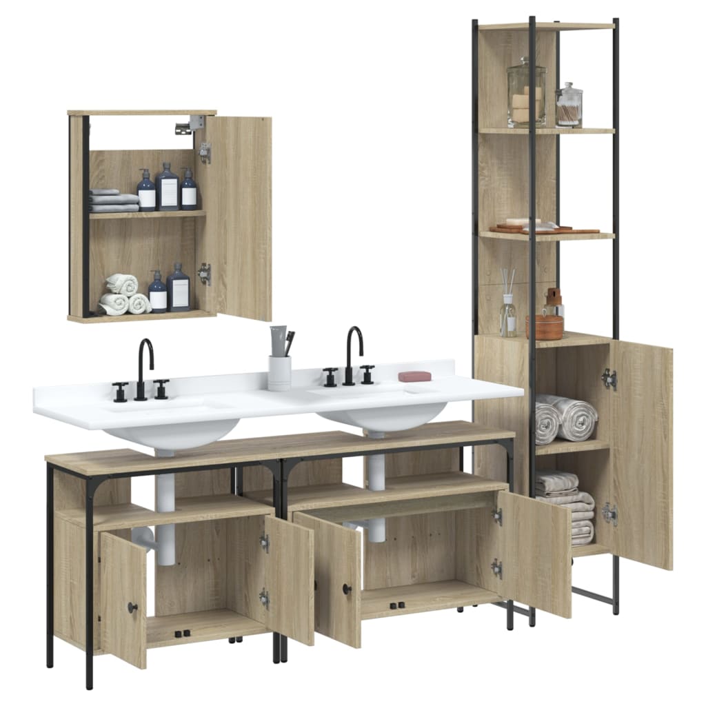 4 Piece Bathroom Furniture Set Sonoma Oak Engineered Wood