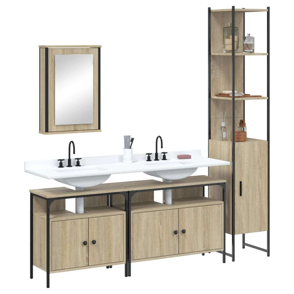 4 Piece Bathroom Furniture Set Sonoma Oak Engineered Wood