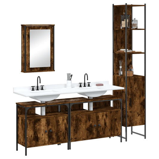 4 Piece Bathroom Furniture Set Smoked Oak Engineered Wood