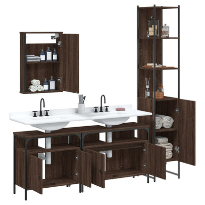 4 Piece Bathroom Furniture Set Brown Oak Engineered Wood