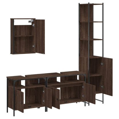 4 Piece Bathroom Furniture Set Brown Oak Engineered Wood