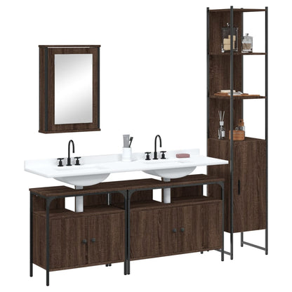 4 Piece Bathroom Furniture Set Brown Oak Engineered Wood